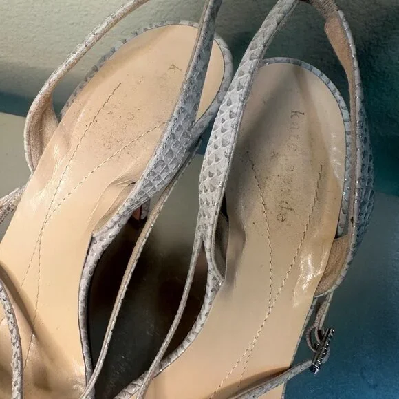 RARE!!! KATE SPADE Bow Detail Metallic Snake Skin Strappy Heels Sandals size 8 - Picture 13 of 16